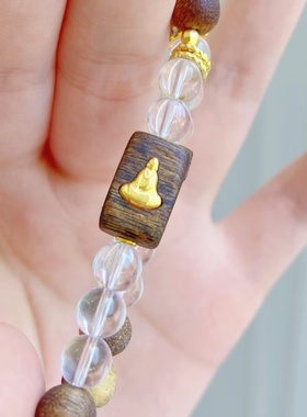 灵隐文创清禅养心白水晶香木串珠观观手链新中式双圈手串 3637