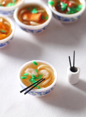 青花瓷碗面条配件场景ob11娃娃屋