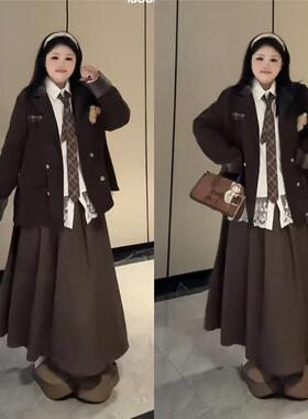 大码女三件套咖色美拉德