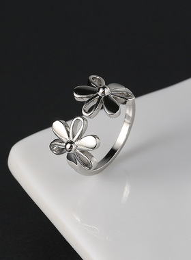 宁宁 素圈关节食指戒ins韩式女花朵开口戒指夸张时尚欧美杂志款