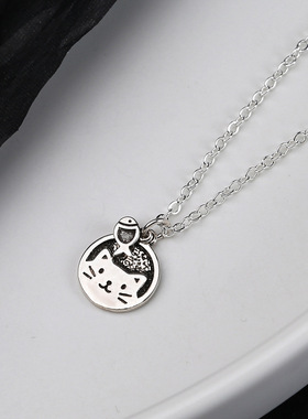 复古冷淡风做旧韩版猫咪锁骨链