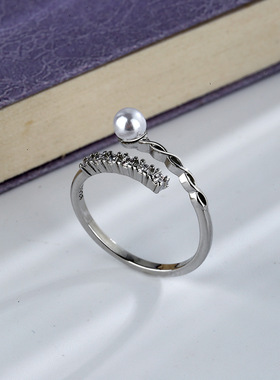 小香风求婚礼物韩版珍珠开口戒指