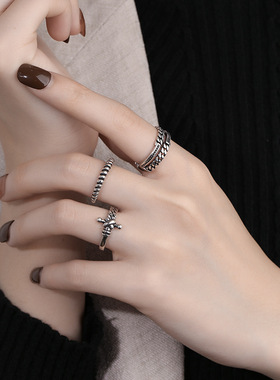 ins潮风叠戴编织缠绕螺旋戒指