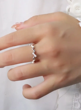 波浪锆石戒指小众INS风轻奢食指戒高级感几何线条素圈尾戒2025年
