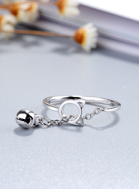 爱心镂空猫咪铃铛流苏日系指环