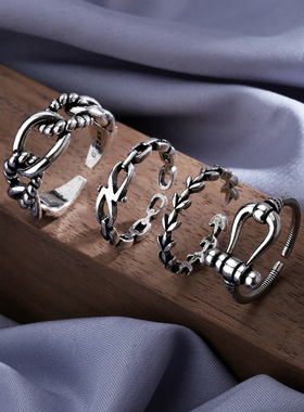 搭扣关节蹦迪打结几何开口戒指