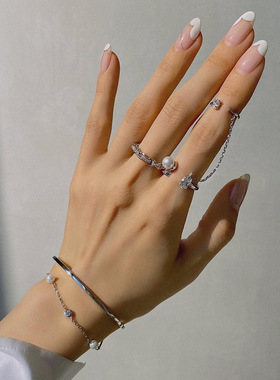 原创组合关节链条珍珠开口戒指