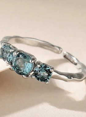 蓝色锆石熔岩戒指女时尚小众气质甜酷食指戒极简风不规则异形指环