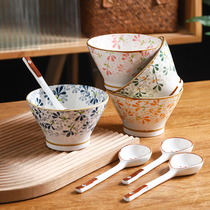 饭碗陶瓷家用高脚斗笠小碗可爱创意小清新吃饭日式5英寸餐具米饭