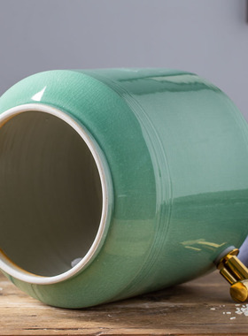 陶瓷水缸10升15升25升景德镇家用储水罐带盖厨房油缸带龙头