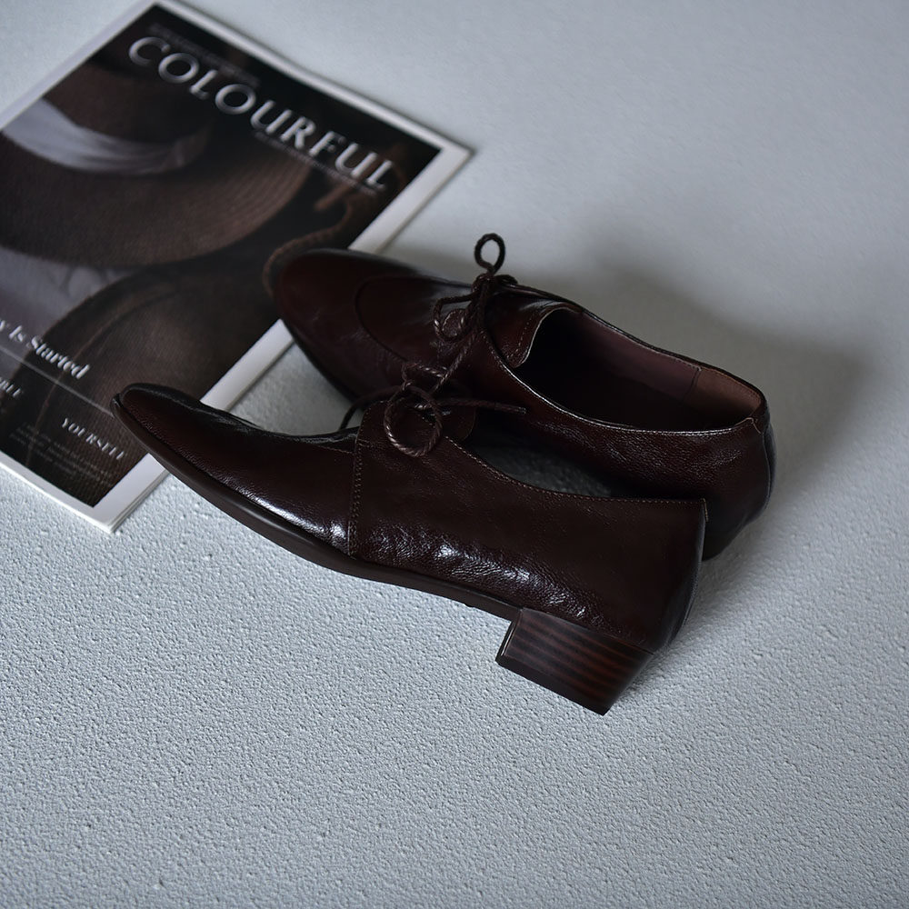 皮厚先生 百搭头层羊皮圆头深口单鞋女中粗跟系带舒适真皮26春季,淘宝优惠券,粉丝福利购,淘宝优惠卷