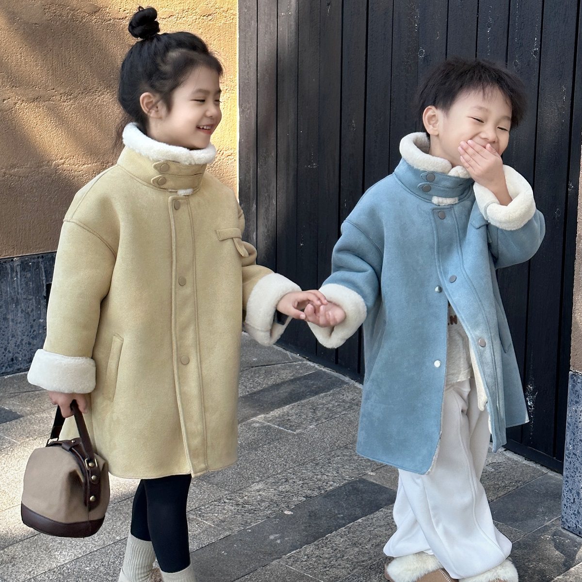 儿童皮毛一体大衣男童棉衣加绒女童皮草外套中长款宝宝秋冬季童装,淘宝优惠券,粉丝福利购,淘宝优惠卷