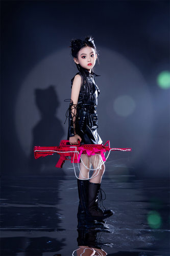 女童黑色皮裙坎肩机车服儿童套装8潮帅吃鸡战服6皮衣走秀服夏7 - 图0