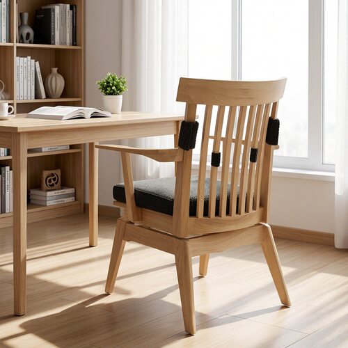 出口日本实木转椅餐椅沙发椅官帽椅原木色扶手靠背椅创意休闲椅 - 图3