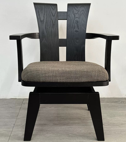 出口日本实木转椅黑色餐椅胡桃色复古中式豹豹椅靠背电脑椅扶手椅 - 图1