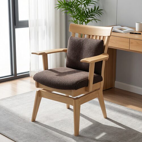 出口日本实木转椅餐椅沙发椅官帽椅原木色扶手靠背椅创意休闲椅 - 图1