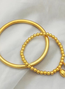 沙金手镯女仿真古法传承实心素圈结婚镯子两世欢手链叠戴久不掉色