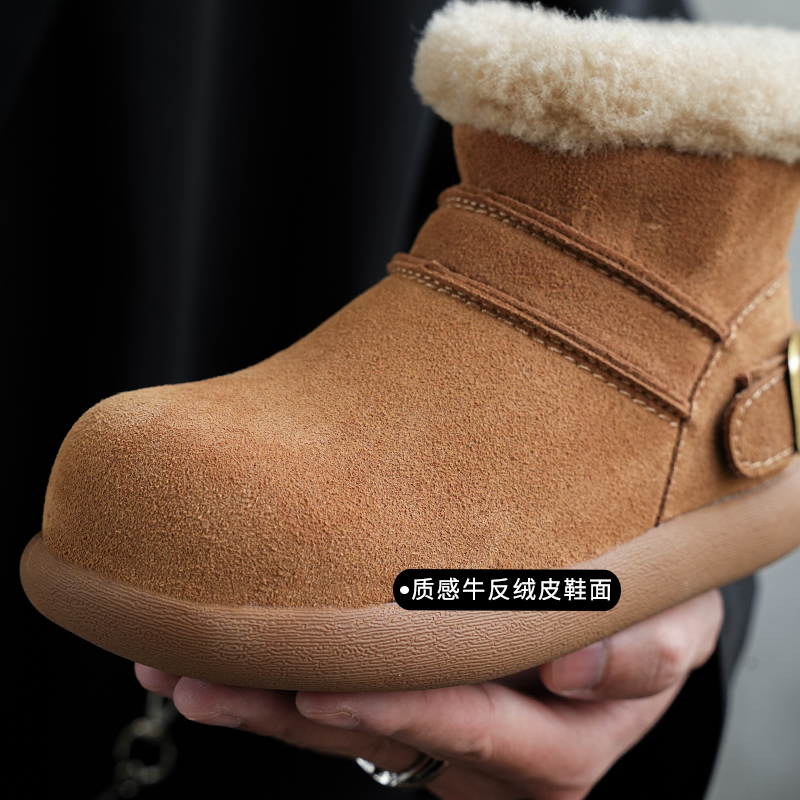冬季真皮儿童雪地靴英伦风加绒加厚女童棉鞋保暖男童鞋子宝宝鞋 - 图3