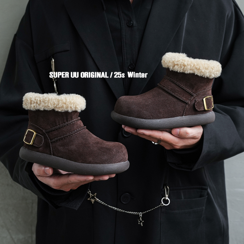 冬季真皮儿童雪地靴英伦风加绒加厚女童棉鞋保暖男童鞋子宝宝鞋 - 图2