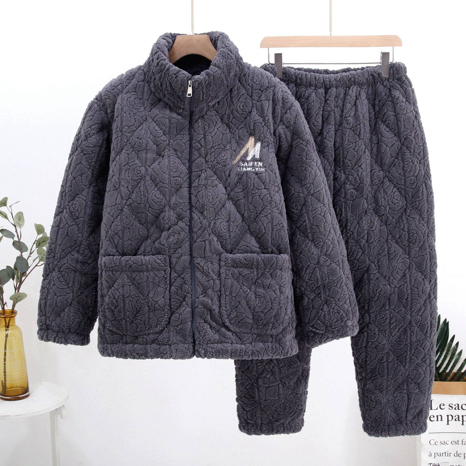 男式冬装睡衣2025新款加绒加厚珊瑚绒法兰冬天保暖三层夹棉居家服,淘宝优惠券,粉丝福利购,淘宝优惠卷