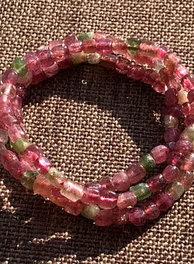 天然碧玺随形手链红绿艳彩糖果色