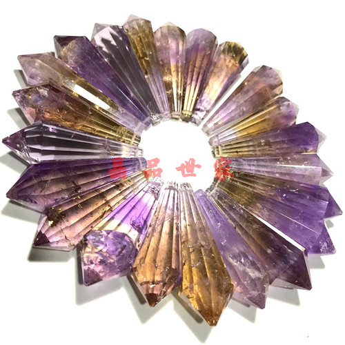 特价天然紫黄晶灵摆吊坠紫水晶滴水刻面紫晶挂坠男女项坠一物一图 - 图0