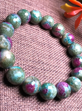 天然红绿宝切面手链原石打磨手串