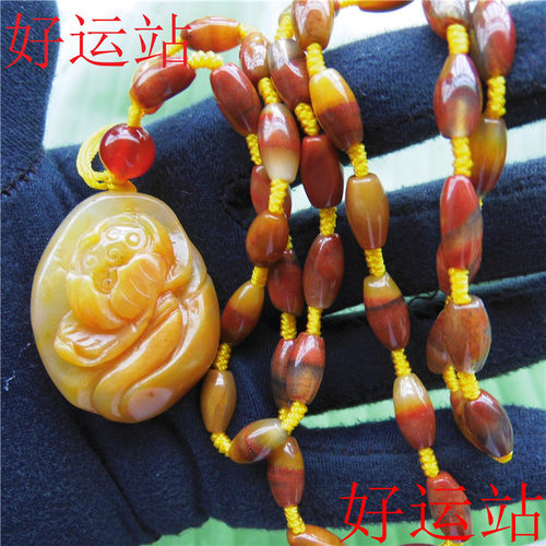 促销黄龙玉莲花吊坠玉石男女款挂件黄蜡石项链精美玉佩玉颈饰精品 - 图0