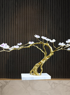 迎客松招财乔迁玄关轻奢摆件