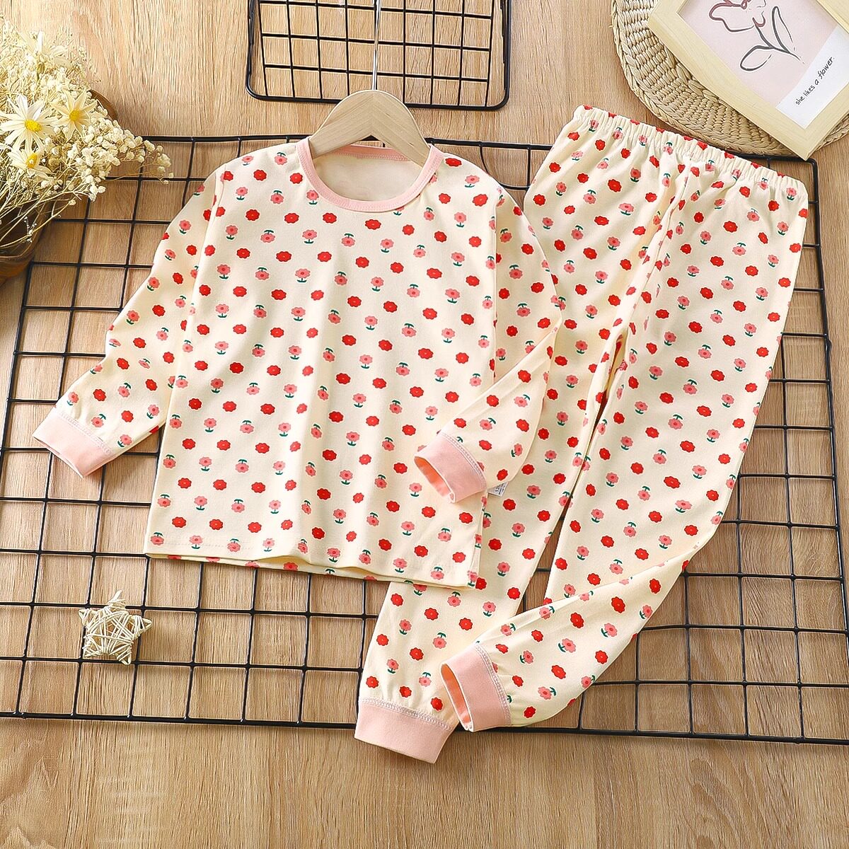 Children's autumn clothes and long pants set, pure cotton, boys' spring, autumn and winter pure cotton thermal underwear, girls' baby home clothes, pajamas
