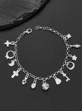 Sterling Silver Heart Key Charm Bracelet   Handmade Cuban