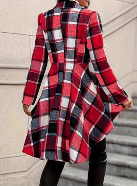 Women's Plaid Print Checkered Button High Low Hem Jacket,