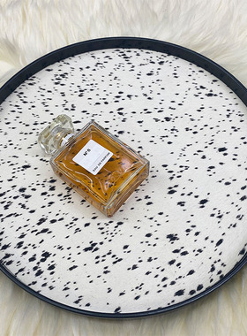 圆形椭圆托盘黑甩点木质收纳盘轻奢真马毛新款香薰托盘ins高颜值