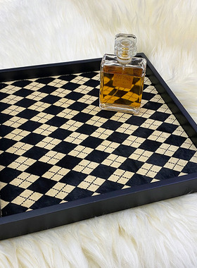 香薰托盘木质收纳复古马毛真皮