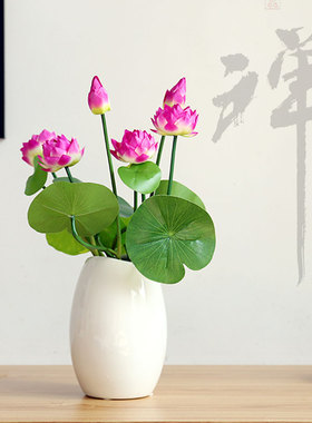 新中式仿真荷花套装绢花花艺客厅