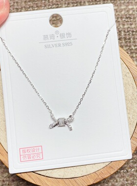 慕琦银饰通体S925纯银微镶精致小巧蝴蝶结时尚锁骨项链女百搭