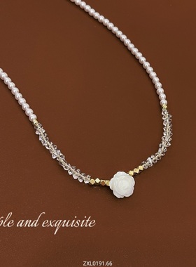 丽银饰品新款气质时尚温柔冷淡风贝壳山茶花珍珠水晶项链手链女潮