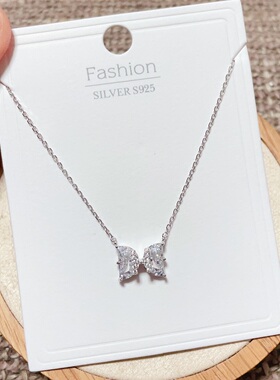 慕琦银饰通体S925纯银微镶蝴蝶结字母H时尚锁骨项链女百搭潮