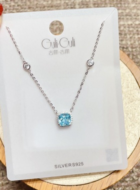 古丽古丽银饰通体S925纯银彩色小方包时尚锁骨项链女百搭气质
