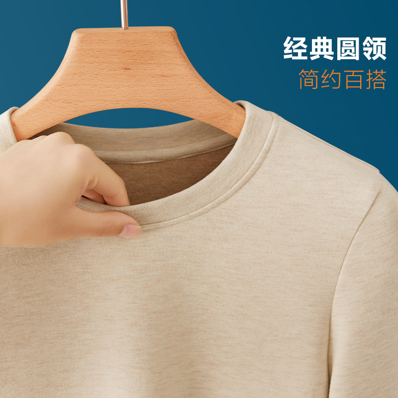 羊毛蚕丝德绒圆领打底衫女秋冬加绒加厚女士保暖内衣内搭长袖T恤 - 图2