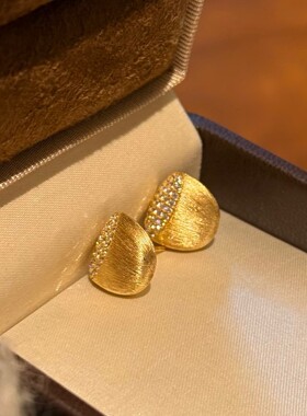 S925纯银拉丝工艺金碗耳钉女轻奢简约个性百搭耳环气质小众耳饰