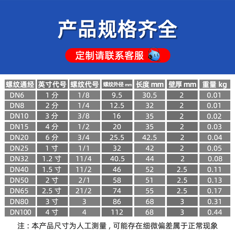 304不锈钢管双头丝外丝水管接头4分螺纹对接水暖配件外牙内经直通