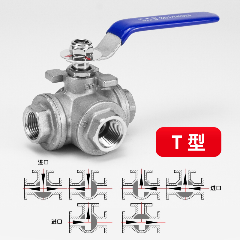 不锈钢三通球阀L型T型内丝扣内螺纹Q14/15水阀门管道转换阀6分1寸