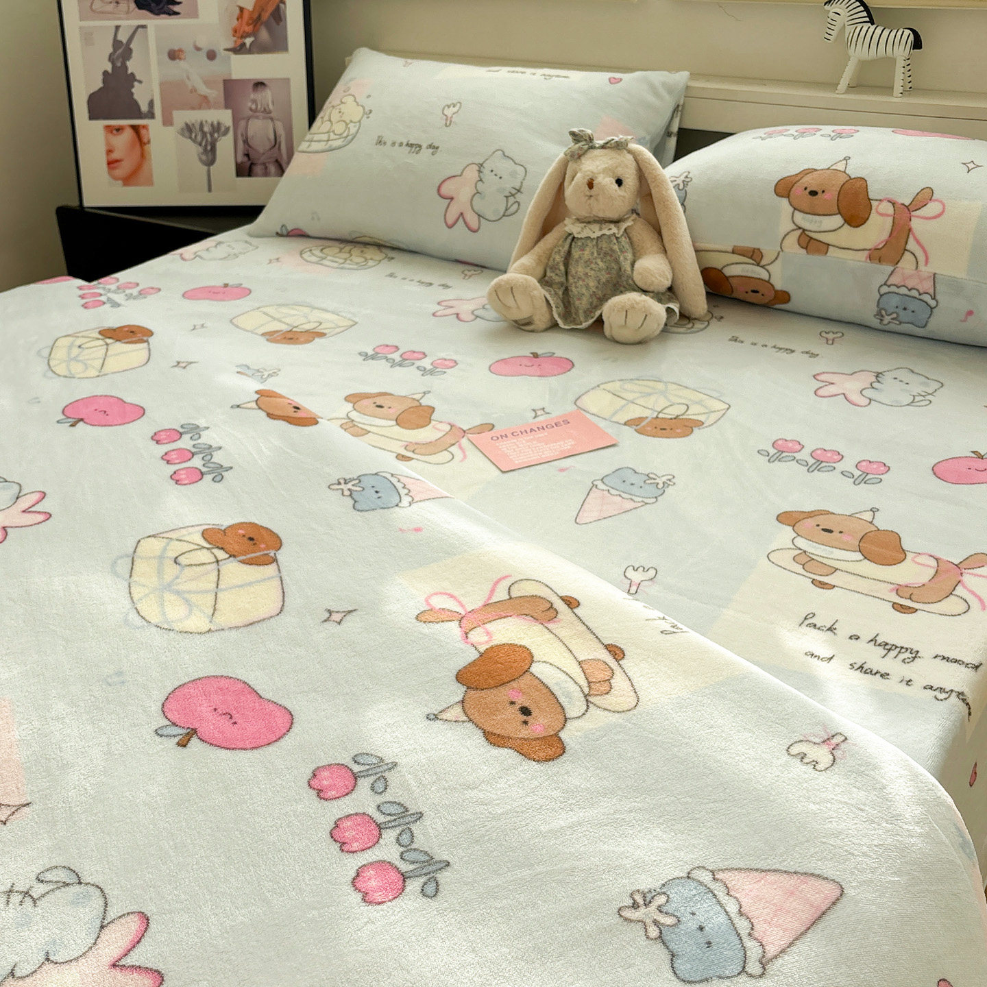 牛奶绒滑板狗蓝床单单件冬加厚珊瑚绒被罩单双人宿舍可配三四件套,淘宝优惠券,粉丝福利购,淘宝优惠卷