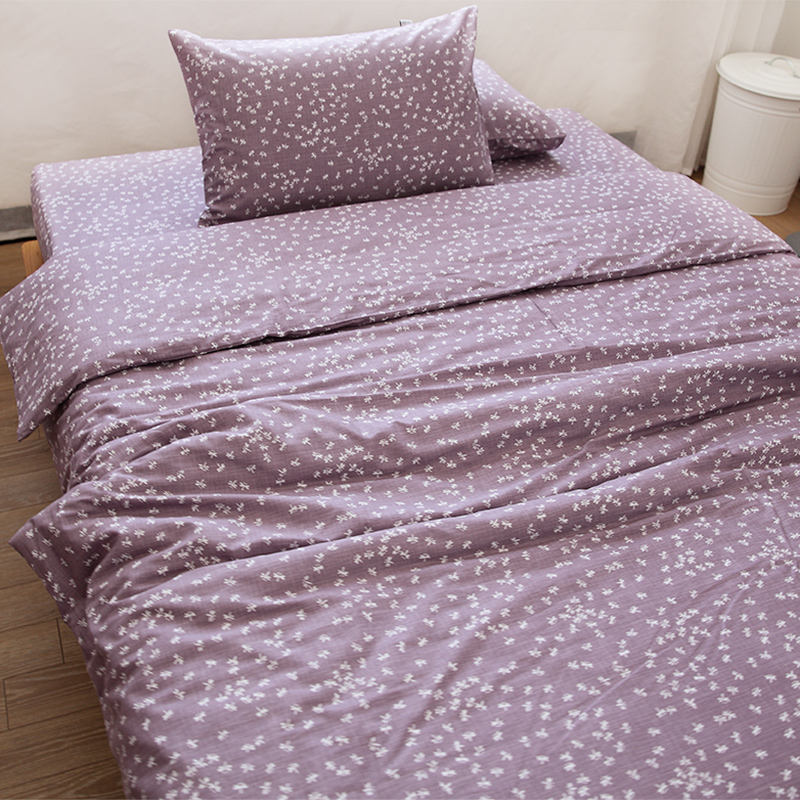 唐朝一只鱼奈良蜻蜓紫色日系卡通动漫全棉床单纯棉被罩床笠可定做