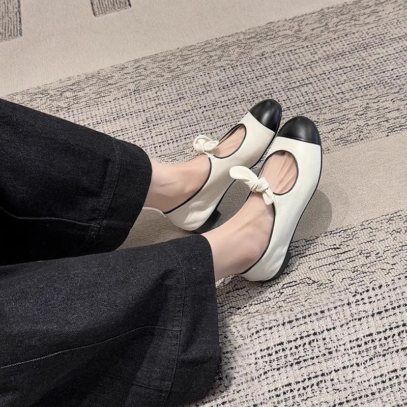 小香风蝴蝶结玛丽珍鞋子2025春季法式复古拼色浅口低跟小皮鞋单鞋,淘宝优惠券,粉丝福利购,淘宝优惠卷