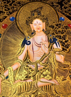 尼泊尔手绘唐卡白度母唐卡心咒坛城唐卡装饰画