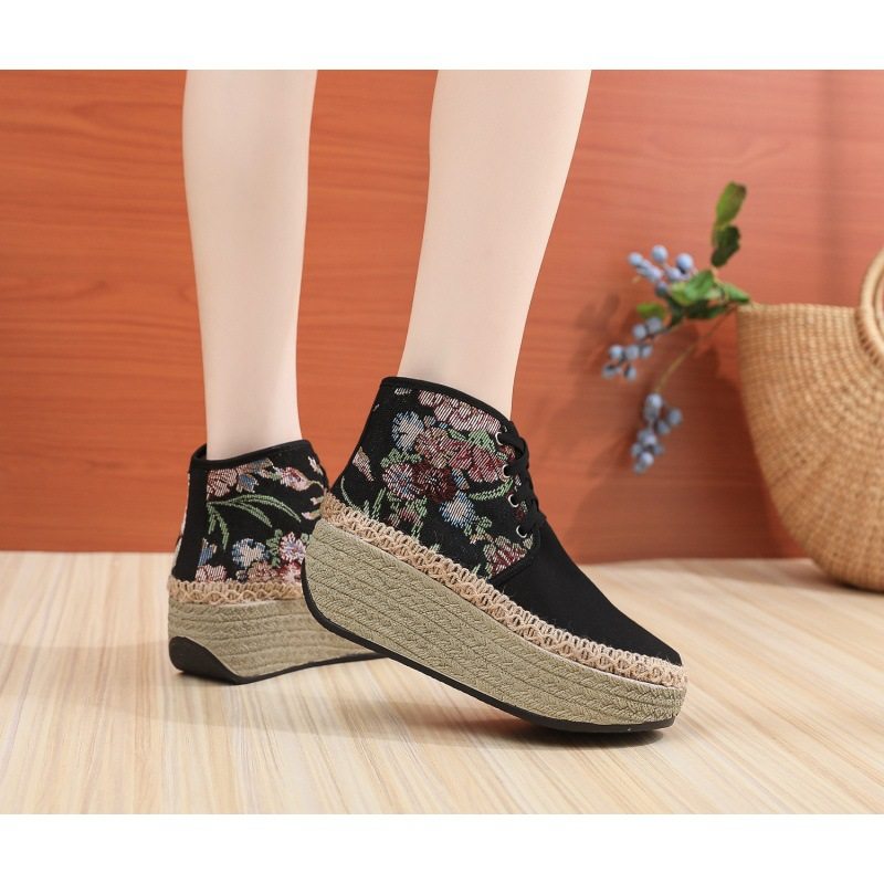 新款复古中国风刺绣女鞋高帮系带帆布厚底松糕鞋绣花女鞋单鞋棉鞋,淘宝优惠券,粉丝福利购,淘宝优惠卷