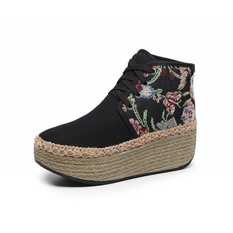 新款复古中国风刺绣女鞋高帮系带帆布厚底松糕鞋绣花女鞋单鞋棉鞋,淘宝优惠券,粉丝福利购,淘宝优惠卷