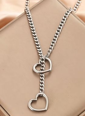 钛钢套索心形项链O形环滑链项链嘻哈朋克摇滚街头不锈钢项链饰品